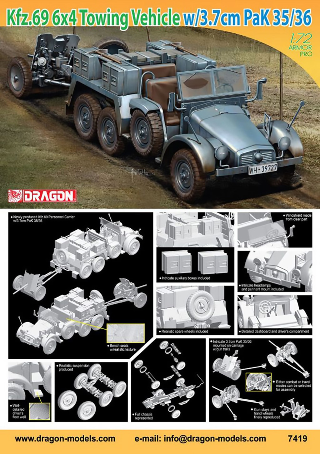 d7419_1 Dragon 1/72 KFZ.69 6X4 Truck & 3.7cm PAK D7419 - Image 1