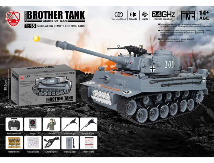 Brother Tank RC Tank 1/18th German Tiger 1 Grey BT-812 - Image 2