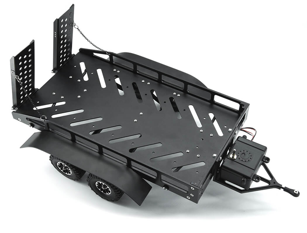 FAST2372MBK_1 Fastrax Dual-Axle Trailer W/Ramps & Leds (1/12th or 1/18th) Black FAST2372MBK - Image 1