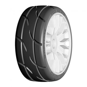 XB1 GRP 1/8th GT Tyres 400 WET 20 Spoked FLEX White Wheel (1pr) 400 WET - Image 1