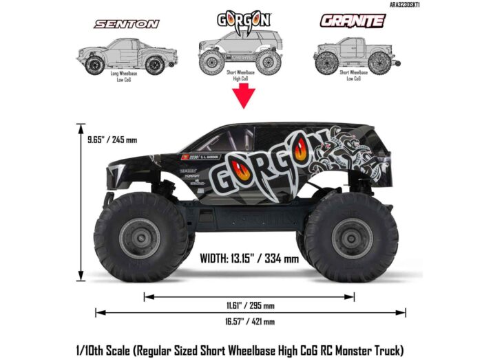 Arrma Gorgon 2WD Monster Truck 1/10th Ready-To-Assemble Kit Gunmetal ARA3230SKT1 - Image 8