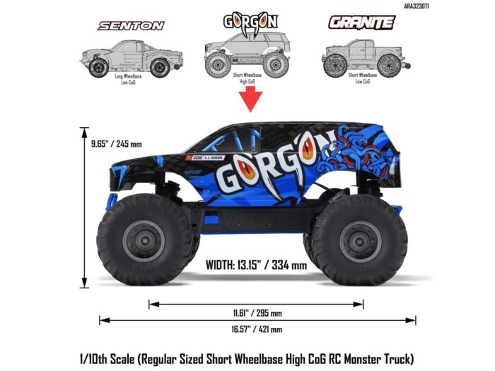 Arrma Gorgon 2WD Monster Truck 1/10th Ready-To-Assemble Kit Gunmetal ARA3230SKT1 - Image 51