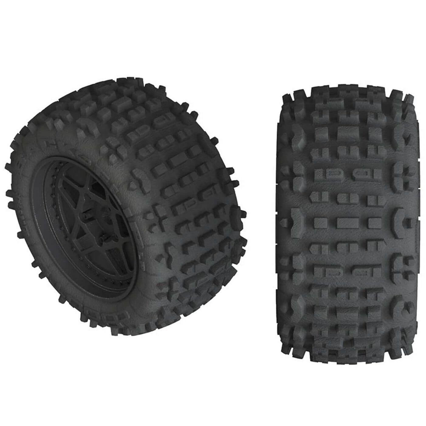 Z-AR550050 Arrma Backflip LP 4S Tire 3.8 Glued Black (2) AR550050 - Image 1