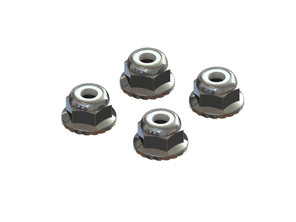 Z-AR708008 Arrma Flanged Nyloc Locknut 4mm Silver (4) AR708008 - Image 1