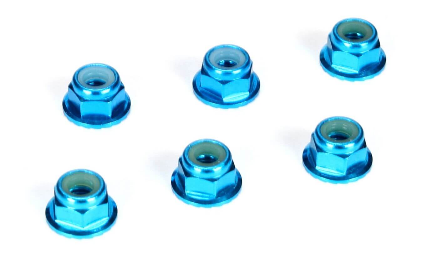 Z-TLR336001 Team Losi Racing 4mm Aluminum Serrated Lock Nuts, Blue (6) TLR336001 - Image 1