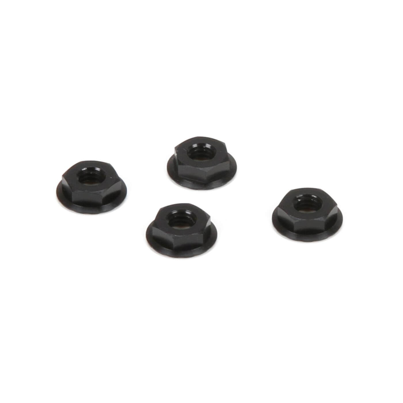 Z-TLR336003 Team Losi Racing M4 Aluminum Serrated Nuts, Low Profile, Black (4) TLR336003 - Image 1